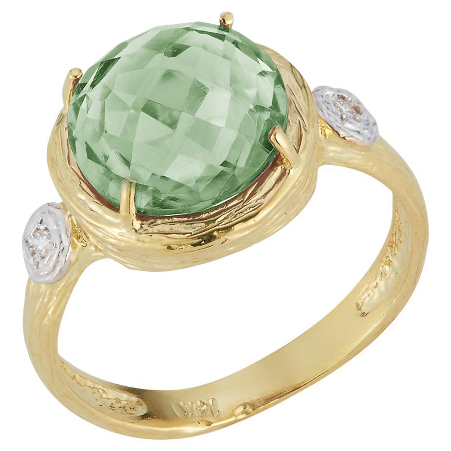 For Sale:  Hand-Crafted 14K Yellow Gold Green Amethyst Color Stone Cocktail Ring