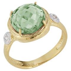 Hand-Crafted 14K Yellow Gold Green Amethyst Color Stone Cocktail Ring