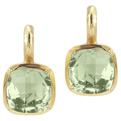 Handcrafted 14k Yellow Gold Green Amethyst Color Stone Earrings