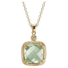 Hand-Crafted 14K Yellow Gold Green Amethyst Color Stone Pendant