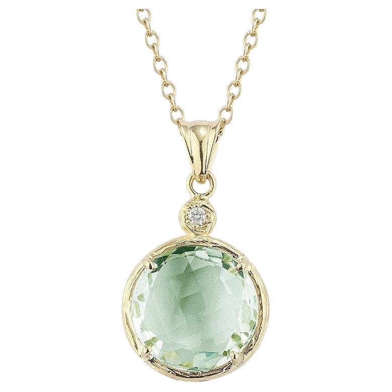 Hand-Crafted 14K Yellow Gold Green Amethyst Color Stone Pendant For Sale