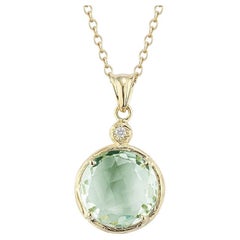 Hand-Crafted 14K Yellow Gold Green Amethyst Color Stone Pendant