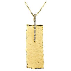 Hand-Crafted 14K Yellow Gold Hammered Rectangle Pendant
