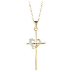 Hand-Crafted 14K Yellow Gold Heart Over Cross Pendant