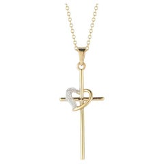 Pendentif coeur sur croix en or jaune 14K fait main