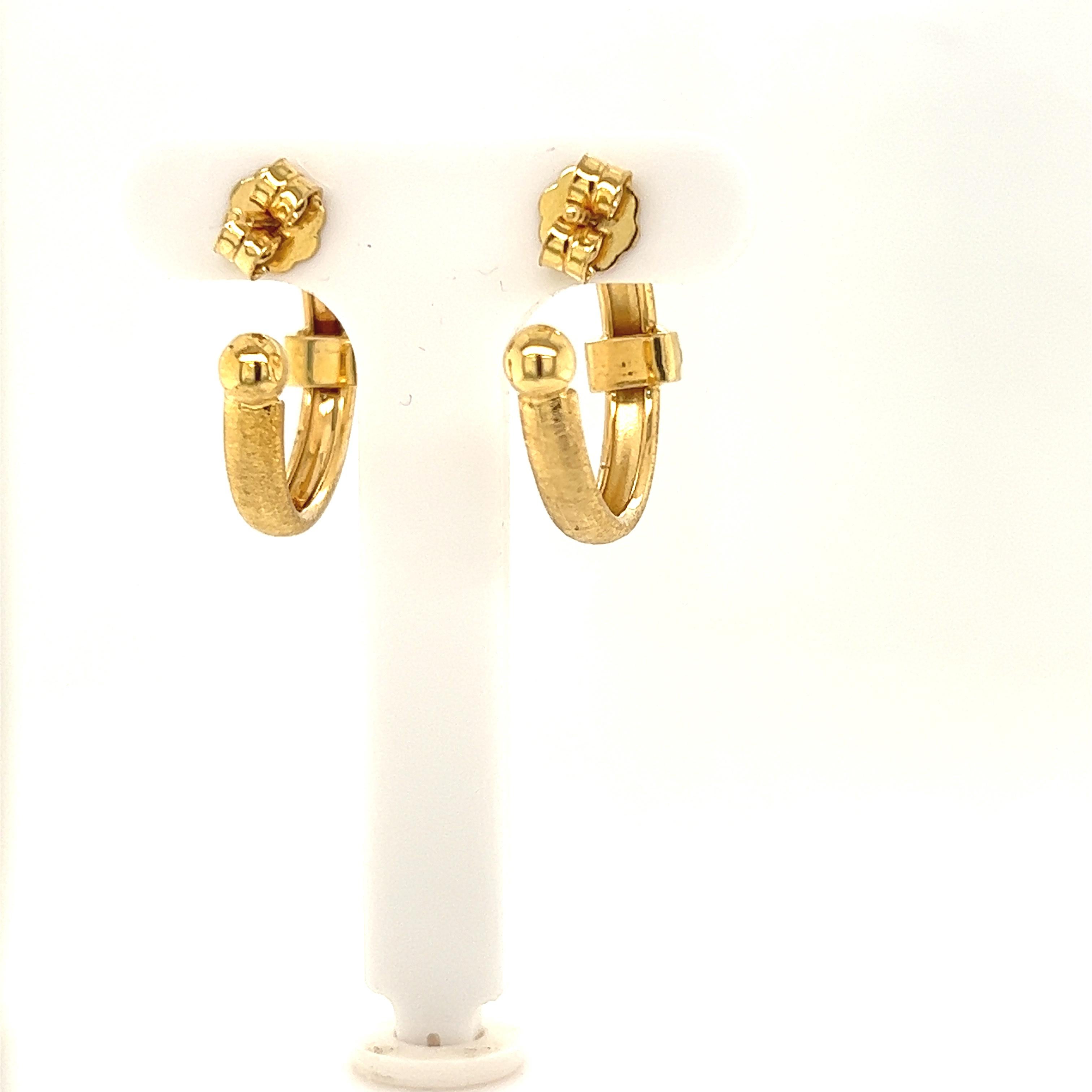 Round Cut Hand-Crafted 14K Yellow Gold Hoop Earrings Accented with Diamonds For Sale