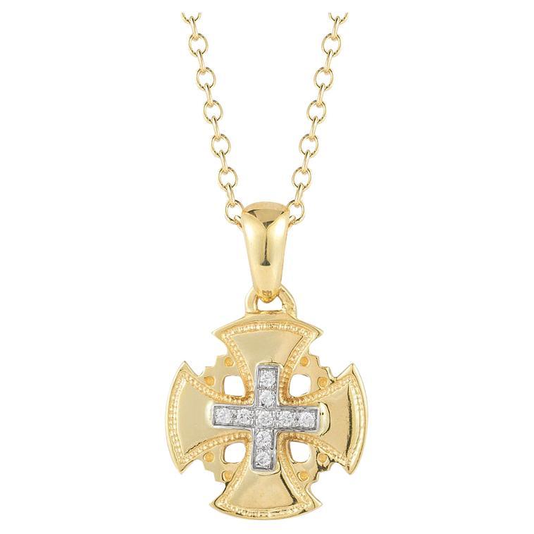Hand-Crafted 14K Yellow Gold Jerusalem Cross Pendant For Sale