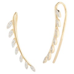 Hand-Crafted 14K Yellow Gold Leaf Climber Earrings