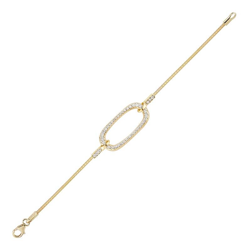 14 Karat Yellow Gold Hand-Crafted Polish-Finished Mesh Bracelet, Set with 0.75 Carats of a Diamond Open Ellipse Motif.
