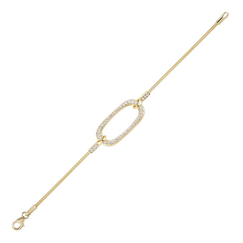 bracelet en or jaune 14 carats à mailles polies et finies à la main, serti de 0,75 carats de diamant à motif d'ellipse ouverte.
