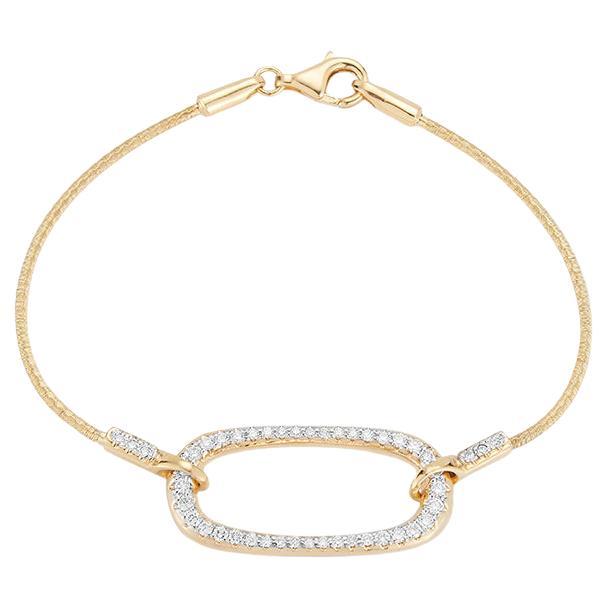 Hand-Crafted 14K Yellow Gold Mesh Bracelet Set with a Diamond Ellipse Motif For Sale