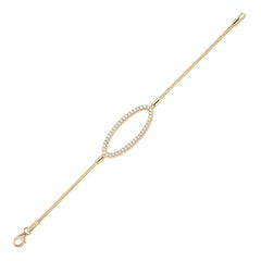 Pulsera artesanal de malla de oro amarillo de 14 quilates con motivo ovalado de diamantes