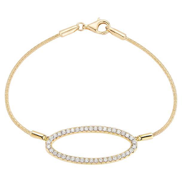 Hand-Crafted 14K Yellow Gold Mesh Bracelet Set with a Diamond Oval Motif