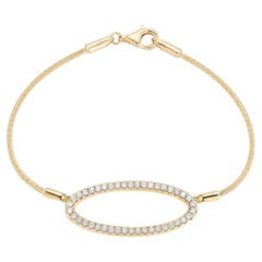Hand-Crafted 14K Yellow Gold Mesh Bracelet Set with a Diamond Oval Motif