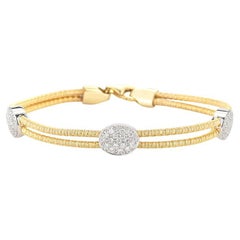 Hand-Crafted 14K Yellow Gold Mesh Bracelet with Diamond Oval Stations