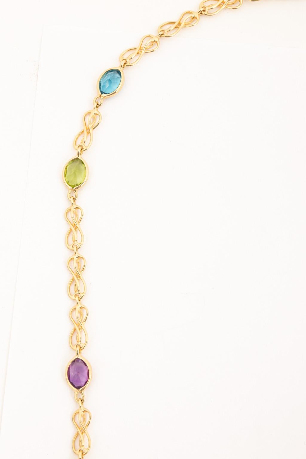 Handcrafted 14K Yellow Gold Multi-Gem Necklace Amethyst Peridot and Blue Topaz 1