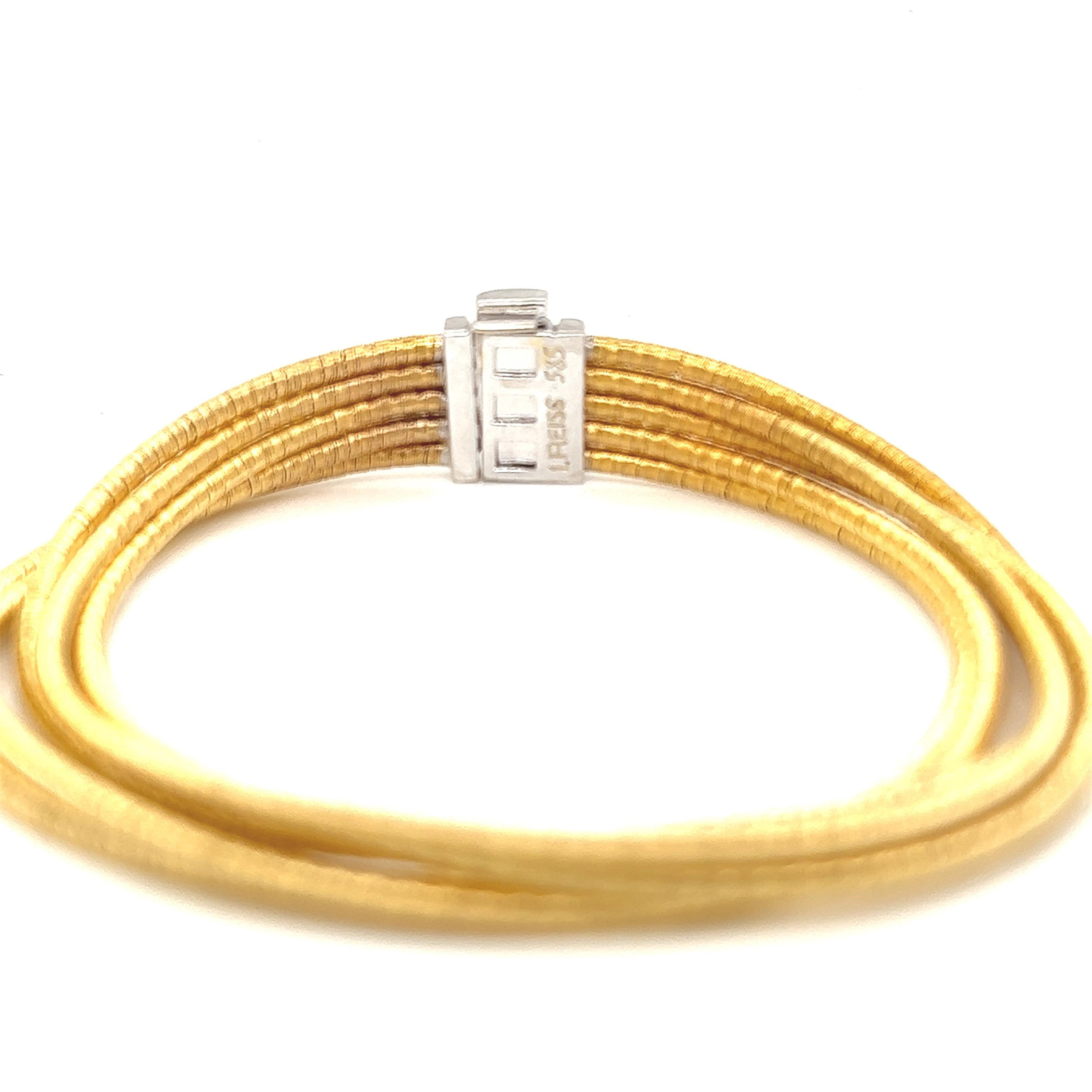 Round Cut Hand-Crafted 14K Yellow Gold Multi-Strand Mesh Bracelet Accented with a Diamond  For Sale