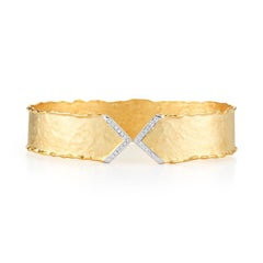 Hand-Crafted 14K Yellow Gold Narrow Chevron Cuff Bracelet