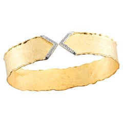 Hand-Crafted 14K Yellow Gold Narrow Chevron Cuff Bracelet 