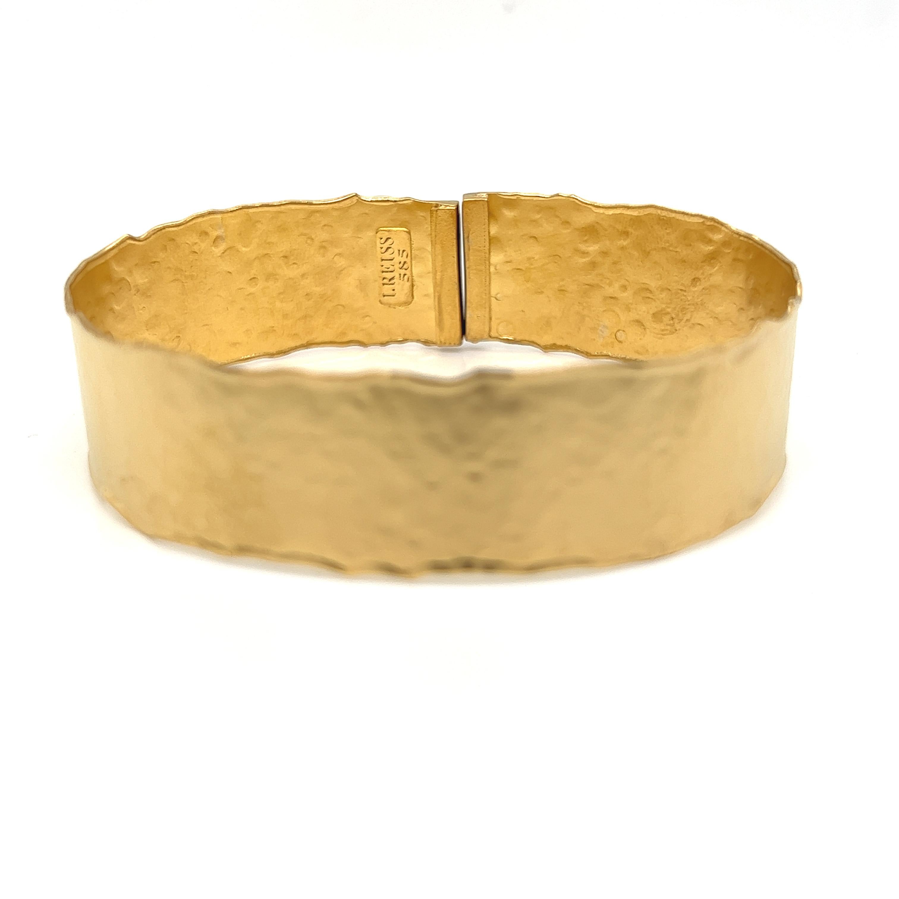 Round Cut Hand-Crafted 14K Yellow Gold Narrow Cuff Bracelet For Sale