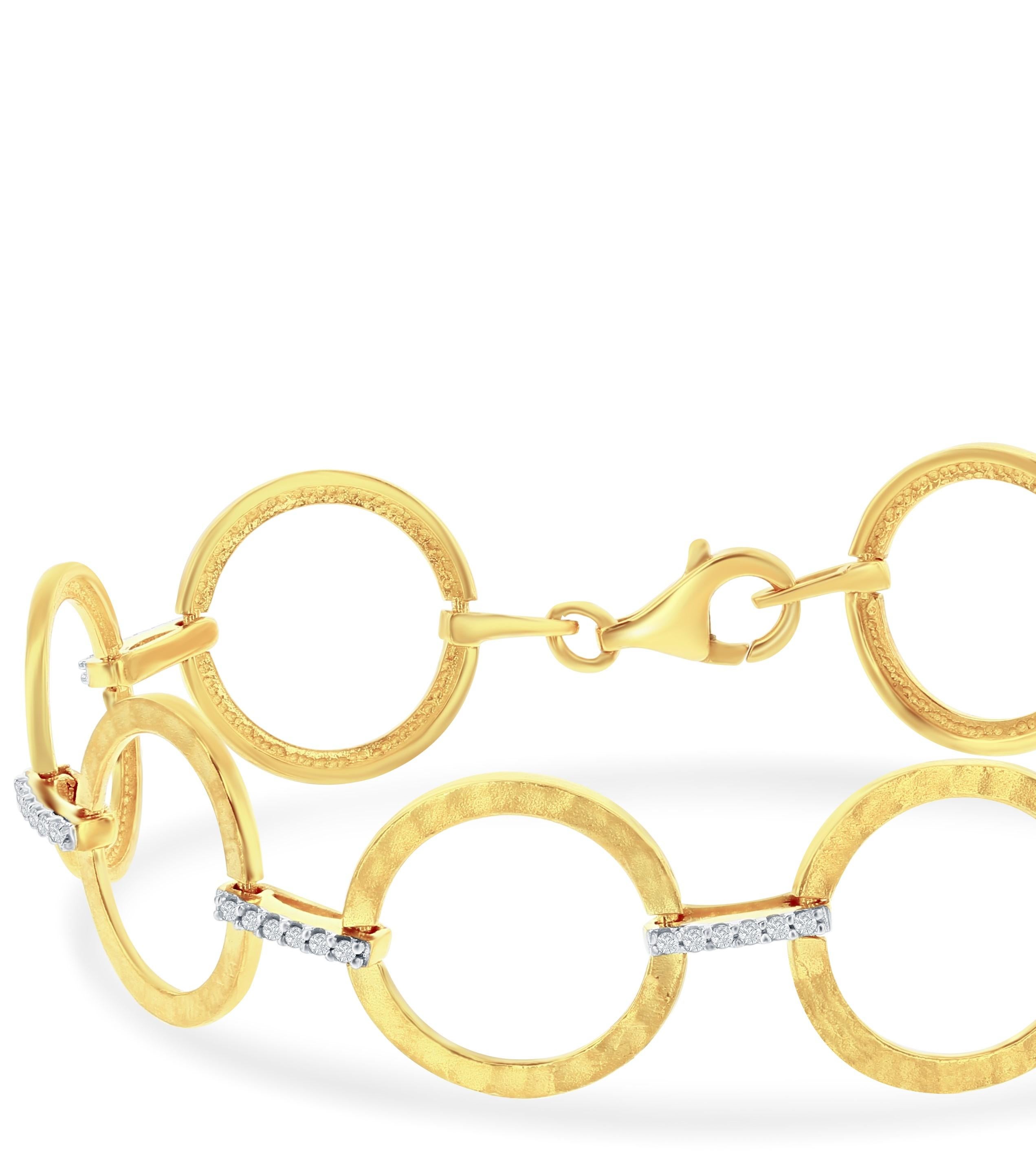 Round Cut Hand-Crafted 14k Yellow Gold Open Circle Link Bracelet For Sale