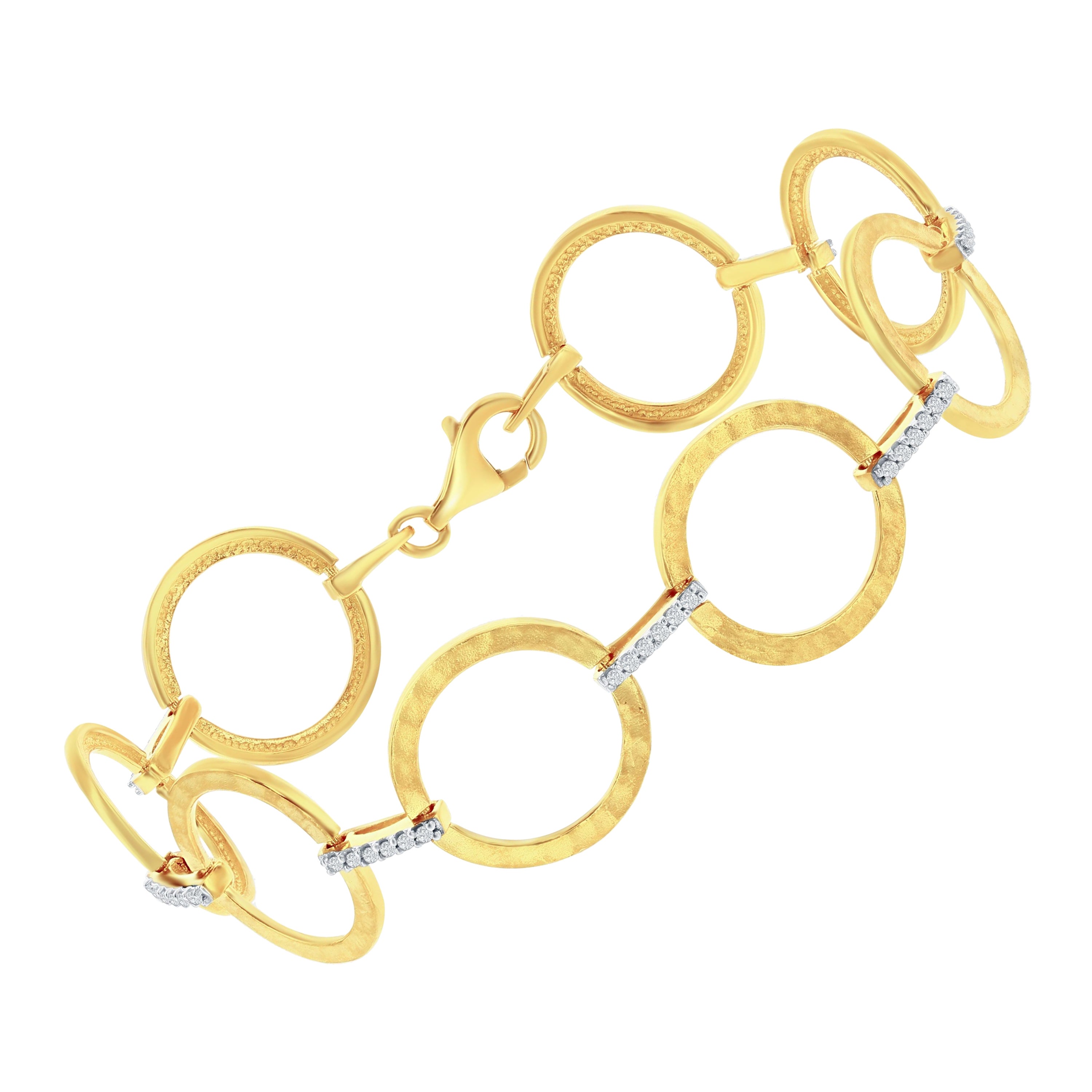 Pulsera artesanal de eslabones circulares abiertos de oro amarillo de 14k