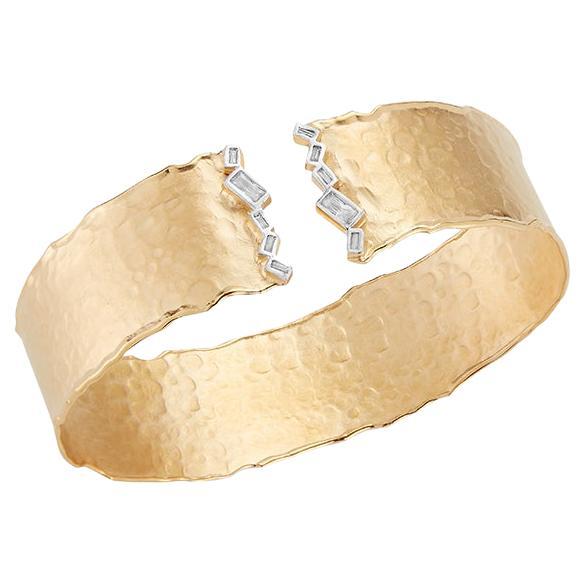Hand-Crafted 14K Yellow Gold Open Cuff Bracelet For Sale