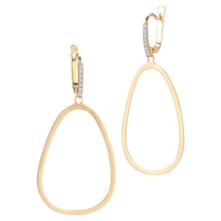 Hand-Crafted 14K Yellow Gold Open Egg-Shaped Dangling Earrings