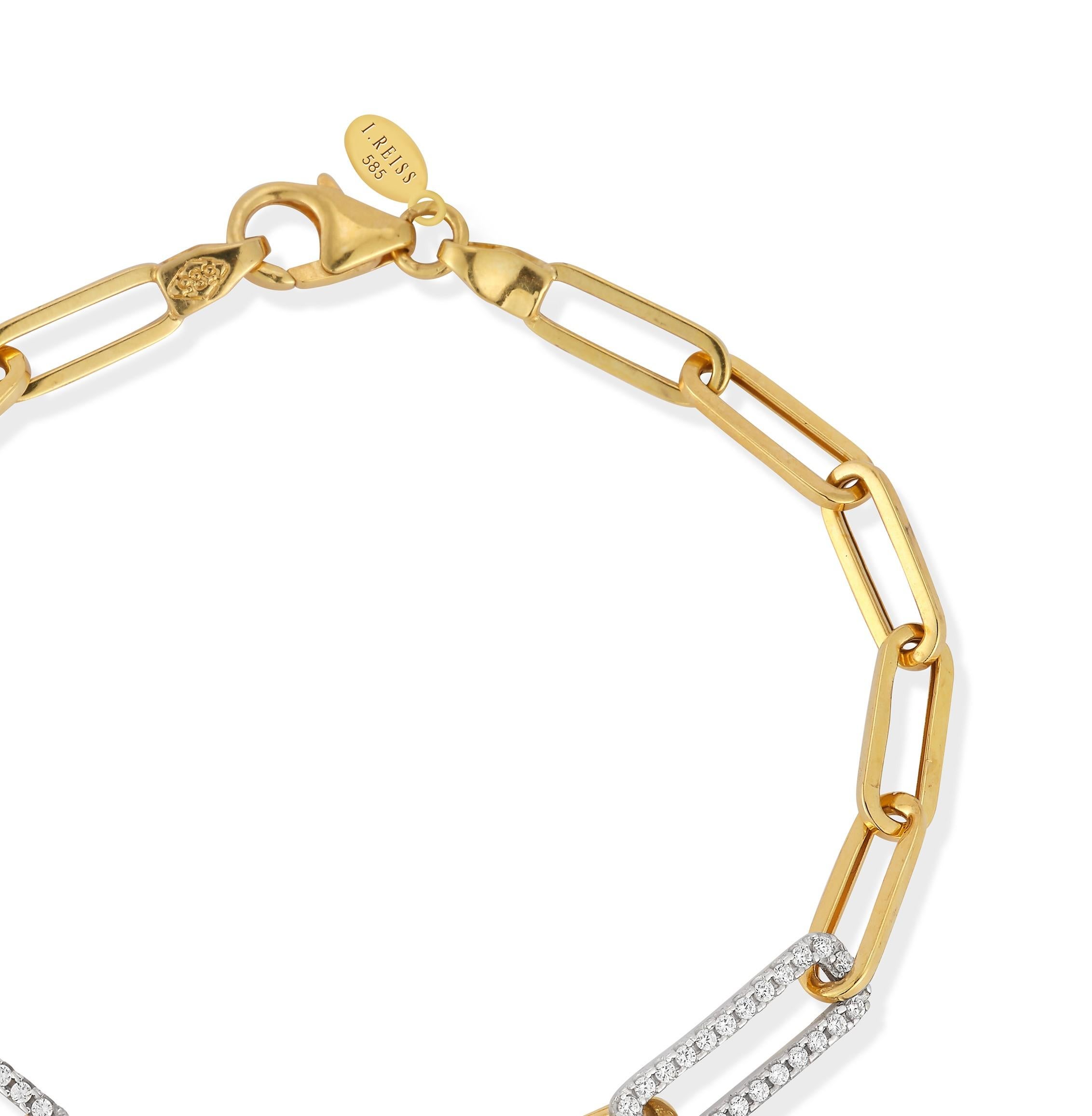 Pulsera de eslabones abiertos de oro amarillo de 14 quilates hecha a mano Corte redondo en venta