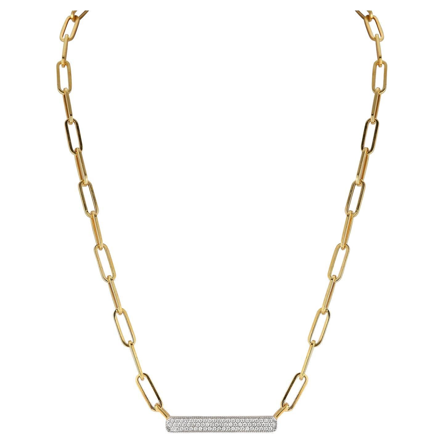 Hand-Crafted 14K Yellow Gold Open Link Diamond ID Necklace