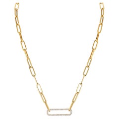 Hand-Crafted 14K Yellow Gold Open Link Diamond Rectangle Necklace