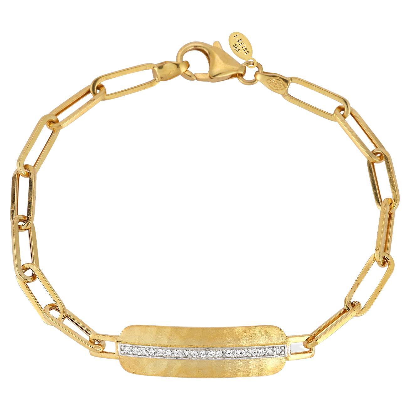 Hand-Crafted 14K Yellow Gold Open Link Dog-Tag Bracelet