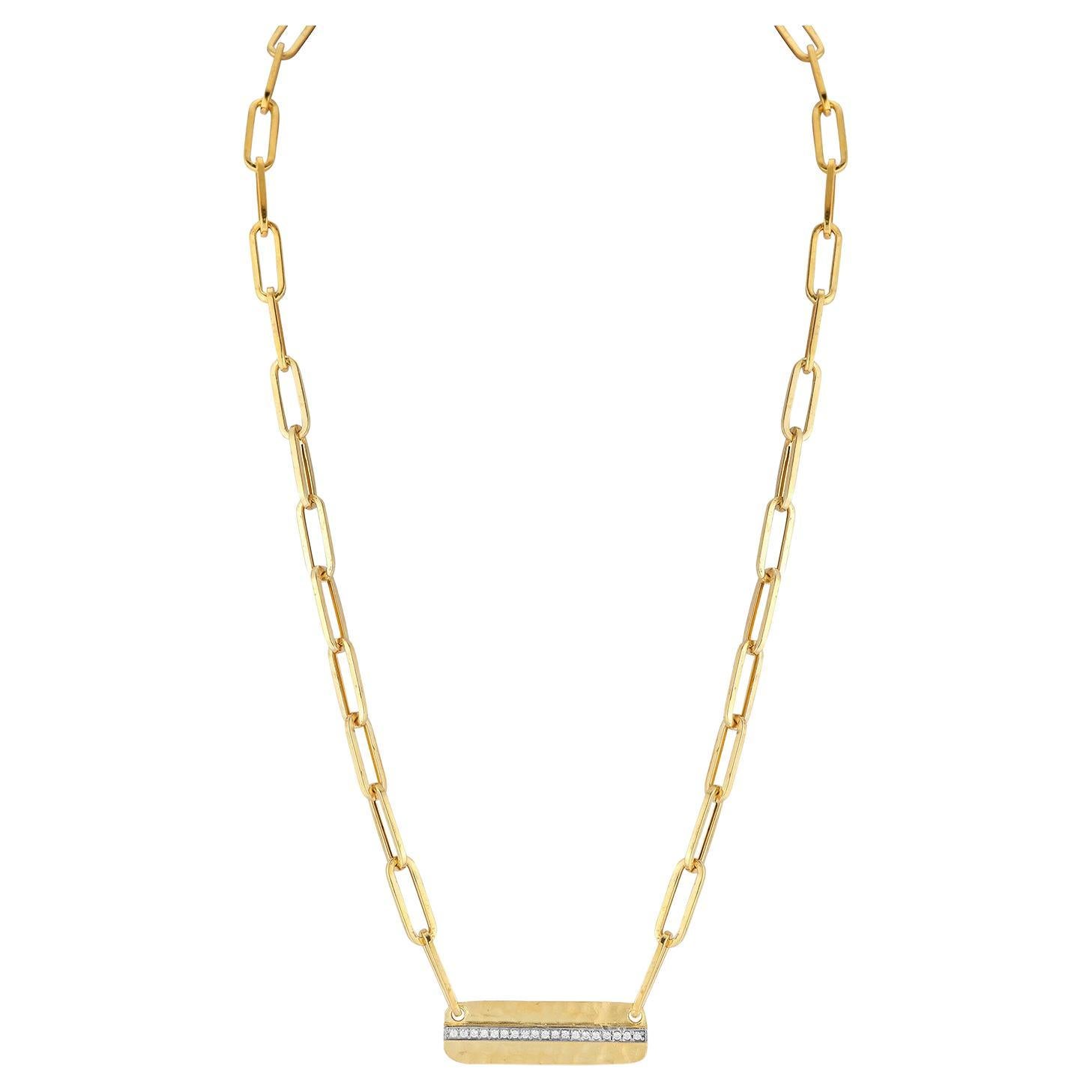 Hand-Crafted 14K Yellow Gold Open Link Dog Tag Necklace