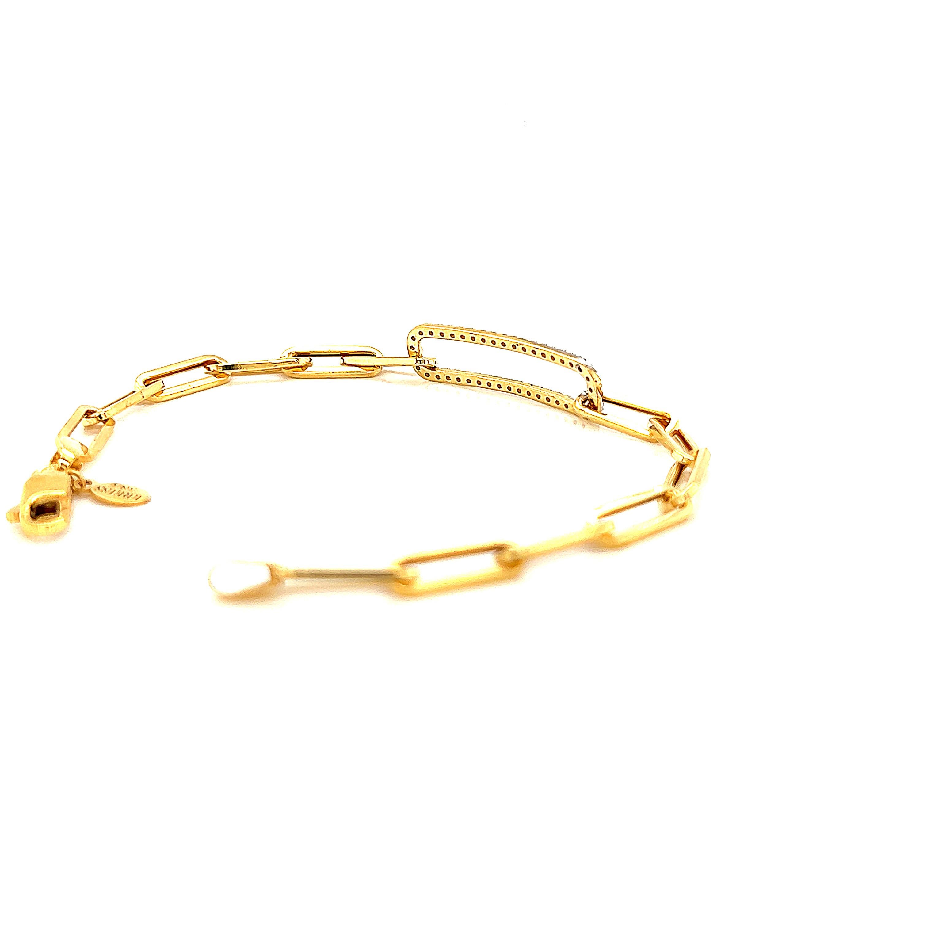 Hand-Crafted 14K Yellow Gold Open Link ID Bar Bracelet In New Condition For Sale In Great Neck, NY