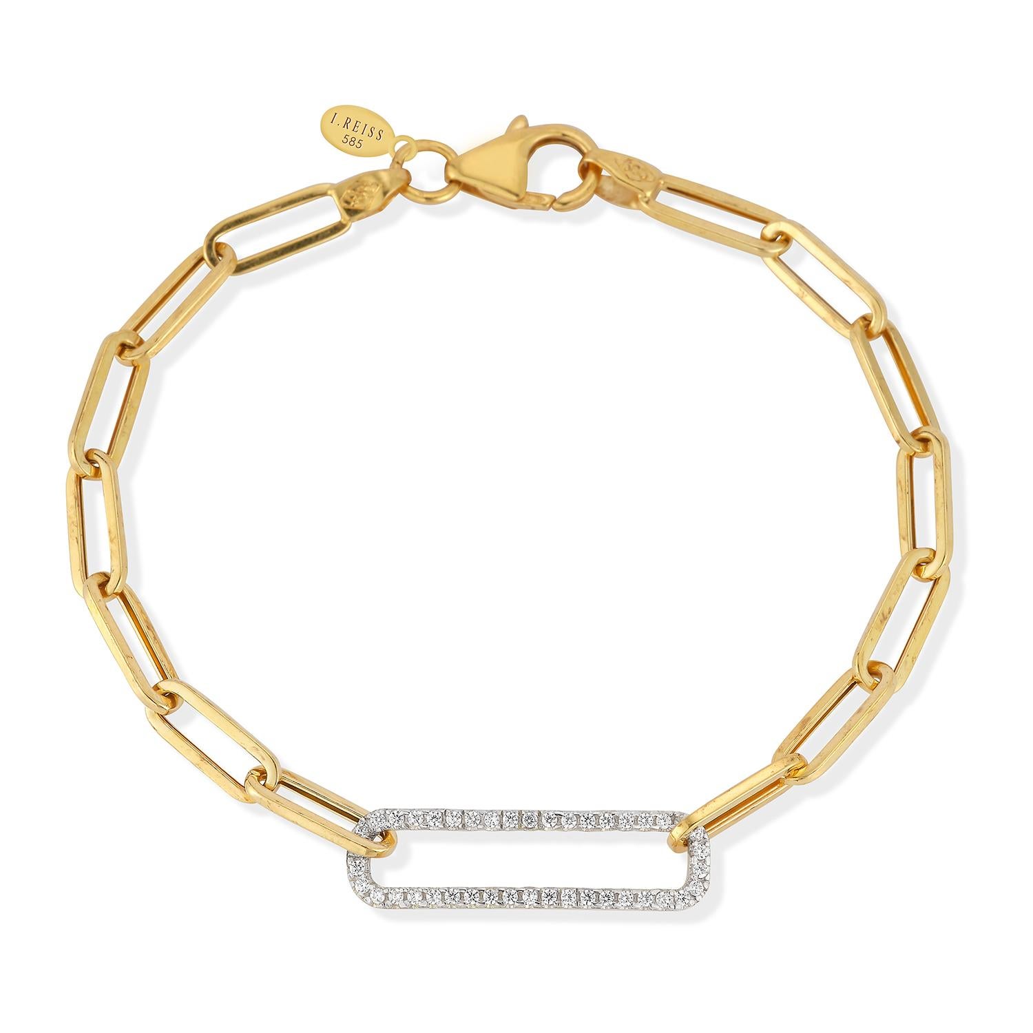 Round Cut Hand-Crafted 14K Yellow Gold Open Link Motif Bracelet For Sale