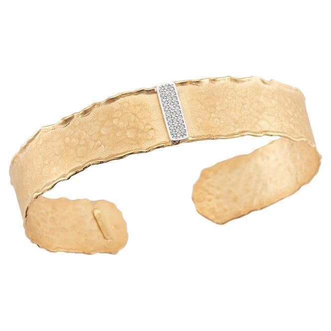 Hand-Crafted 14K Yellow Gold Open Narrow Cuff Bracelet For Sale