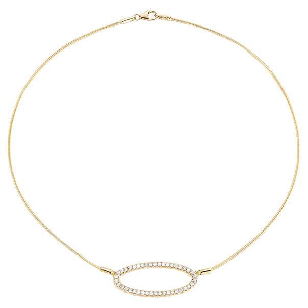 Hand-Crafted 14K Yellow Gold Open Oval Mesh Necklace For Sale
