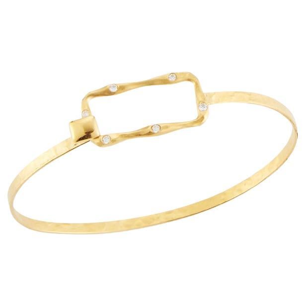 Hand-Crafted 14K Yellow Gold Open Rectangle Bangle Bracelet. For Sale