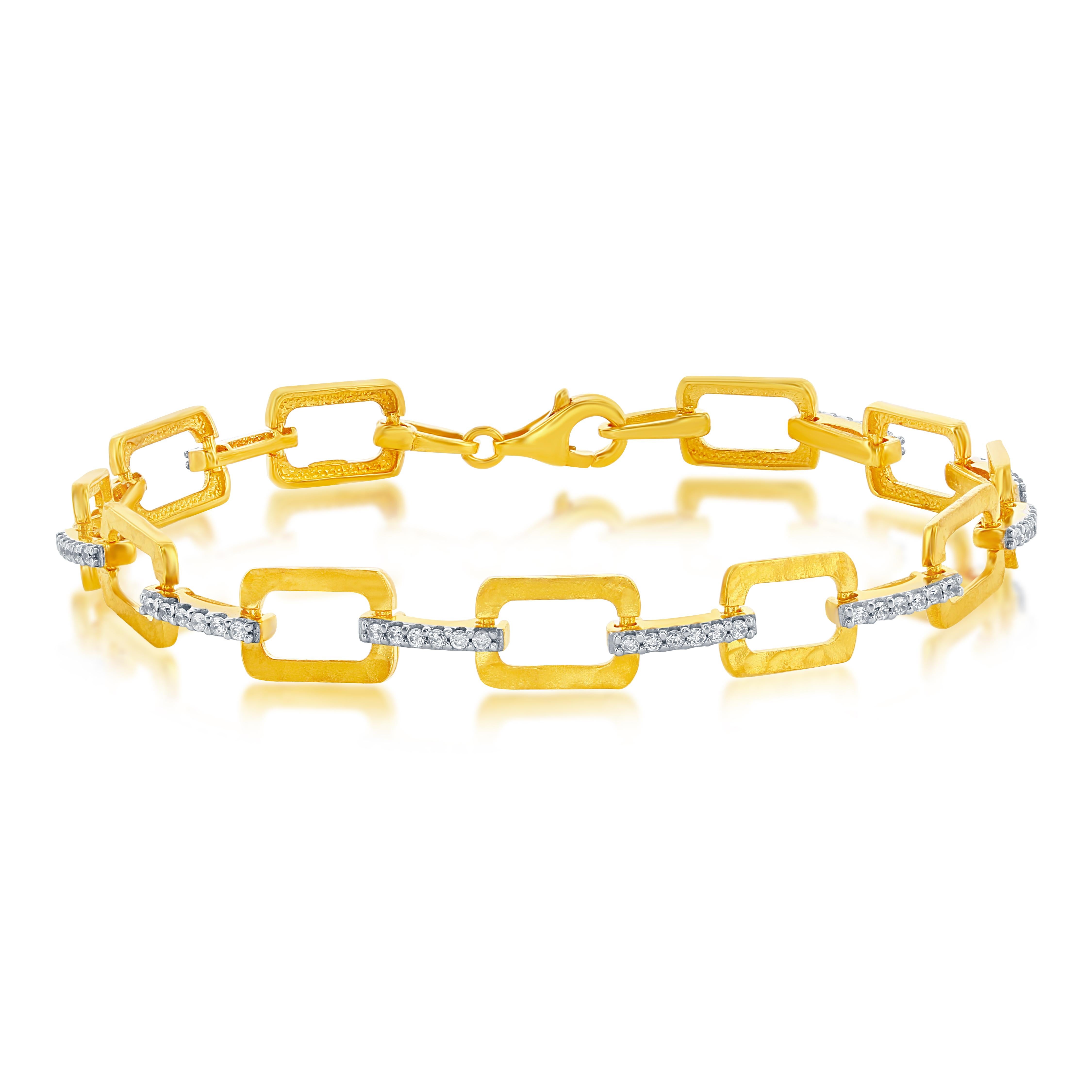 Bracelet à maillons rectangulaires ouverts en or jaune 14K fait à la main Neuf - En vente à Great Neck, NY
