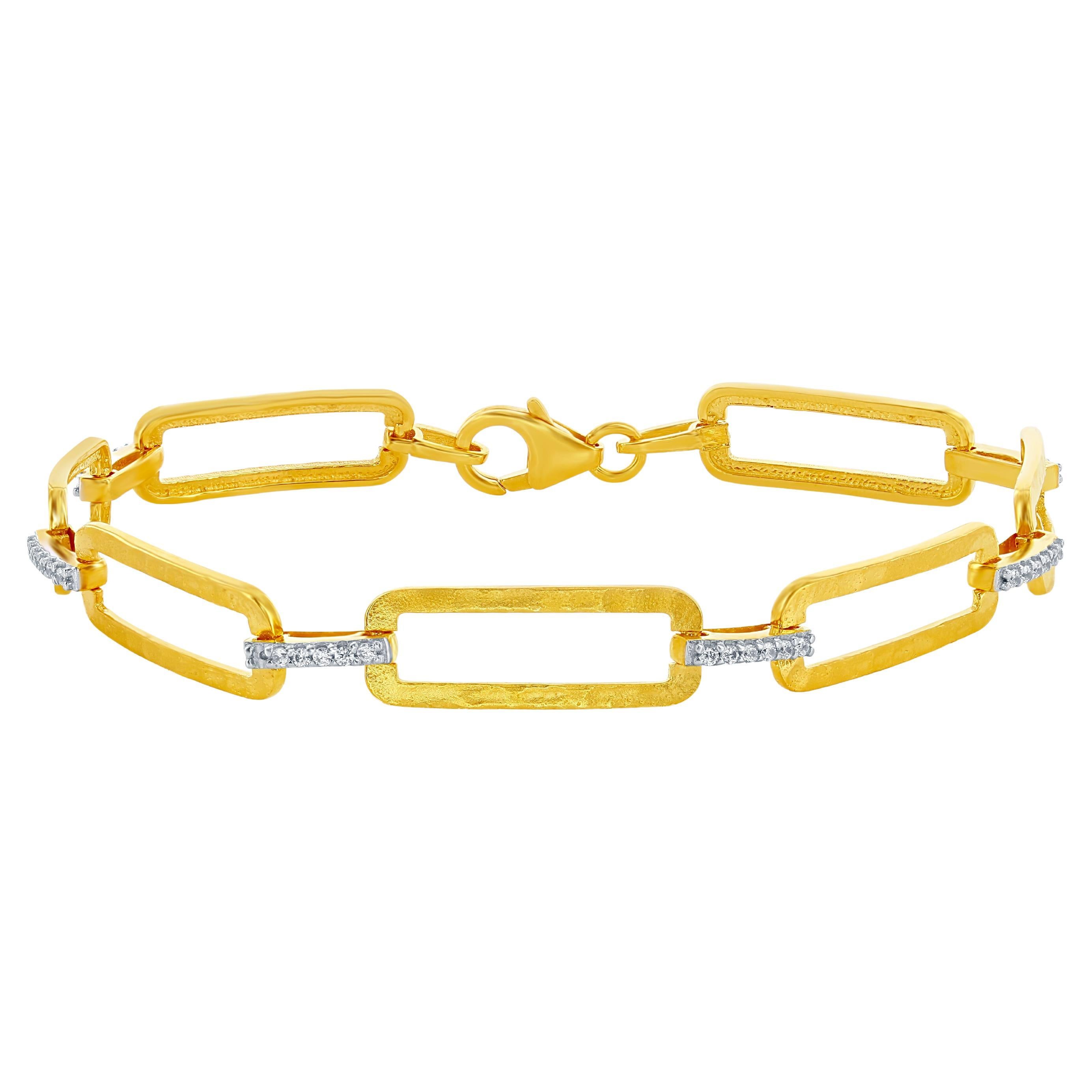 Bracelet à maillons rectangulaires ouverts en or jaune 14K fait à la main