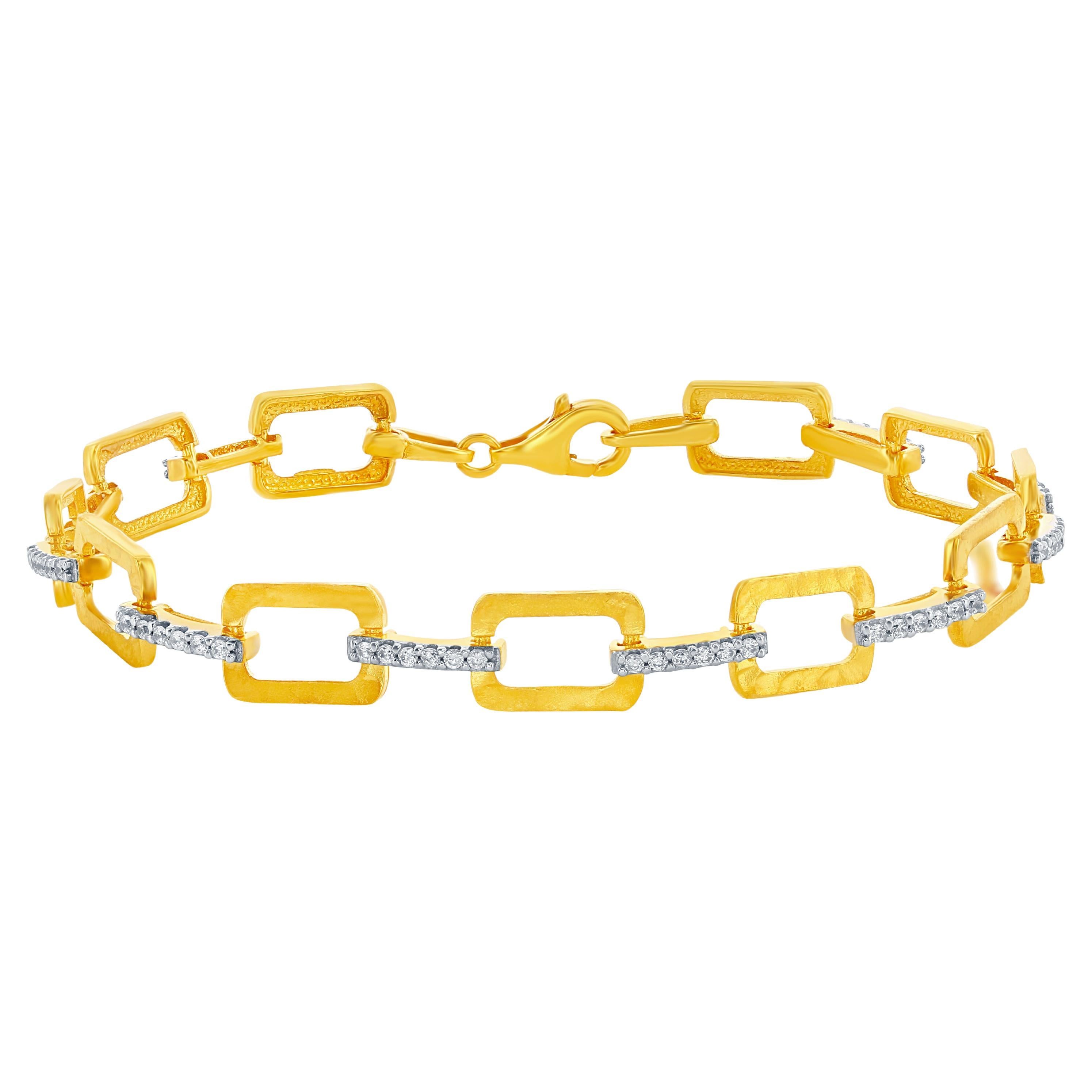 Bracelet à maillons rectangulaires ouverts en or jaune 14K fait à la main en vente