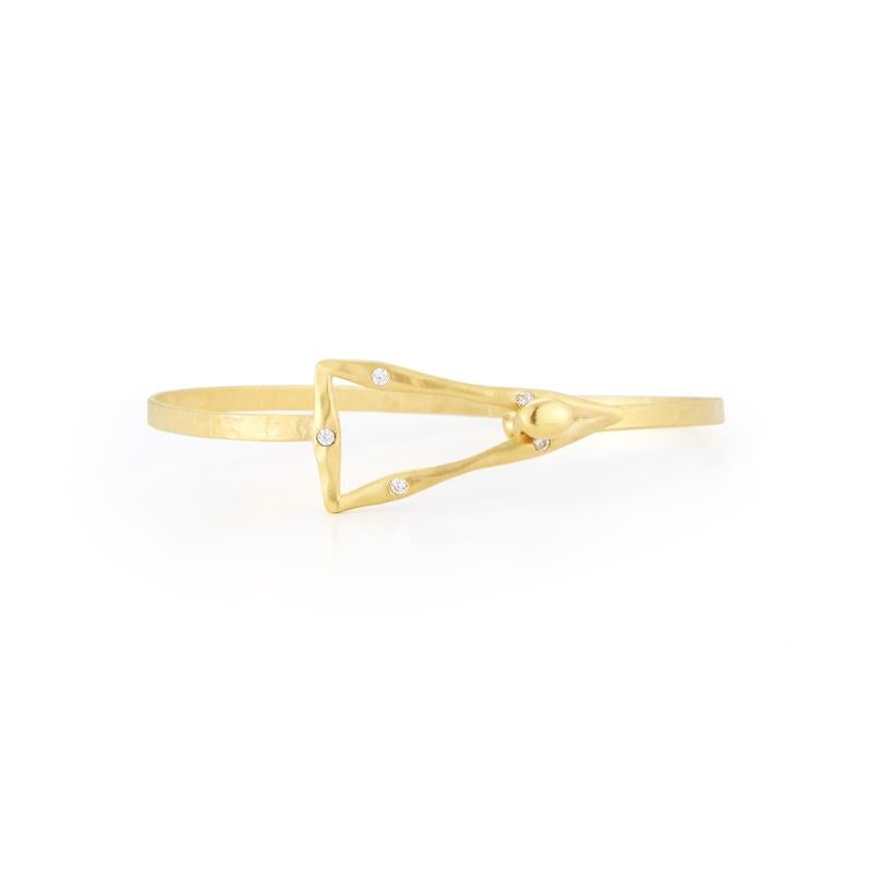 14 Karat Yellow Gold Matte and Hammer-Finished Open Triangle Bracelet, Accented with 0.09 Carats of Burnish-Set Diamonds and a Hook Clasp

