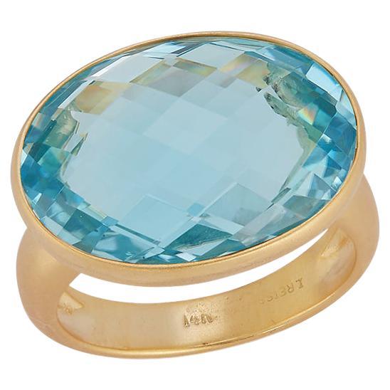 For Sale:  Hand-Crafted 14K Yellow Gold Oval Blue Topaz Cocktail Ring