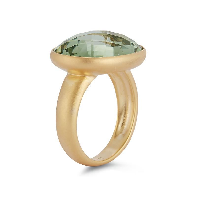 For Sale:  Hand-Crafted 14K Yellow Gold Oval Green Amethyst Cocktail Ring 2