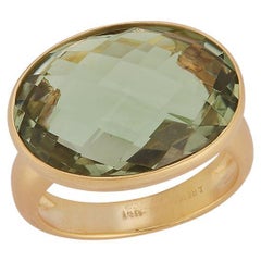 Hand-Crafted 14K Yellow Gold Oval Green Amethyst Cocktail Ring
