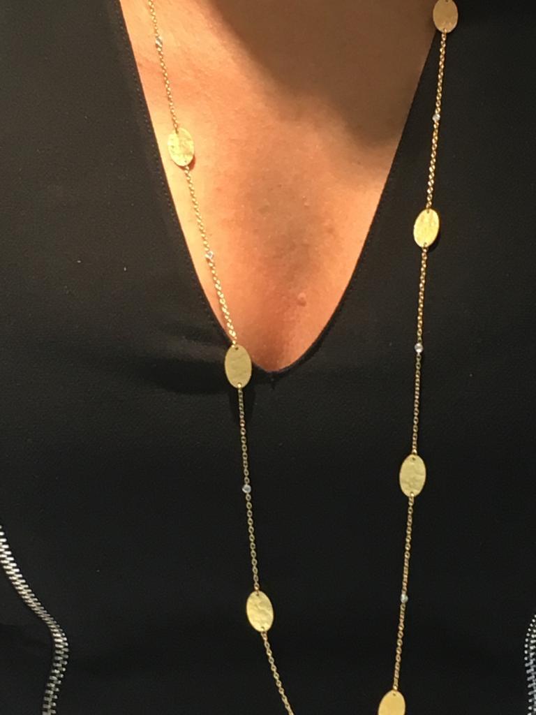 Hand-Crafted 14K Yellow Gold Oval-Motif Gold-by-the-Yard Necklace In New Condition For Sale In Great Neck, NY