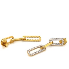 Hand-Crafted 14K Yellow Gold "Paperclip" Open Link Dangling Earrings