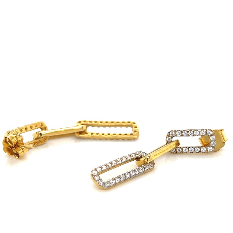 14k Yellow Gold Paperclip Chain Dangle Earrings with Diamonds main image 1