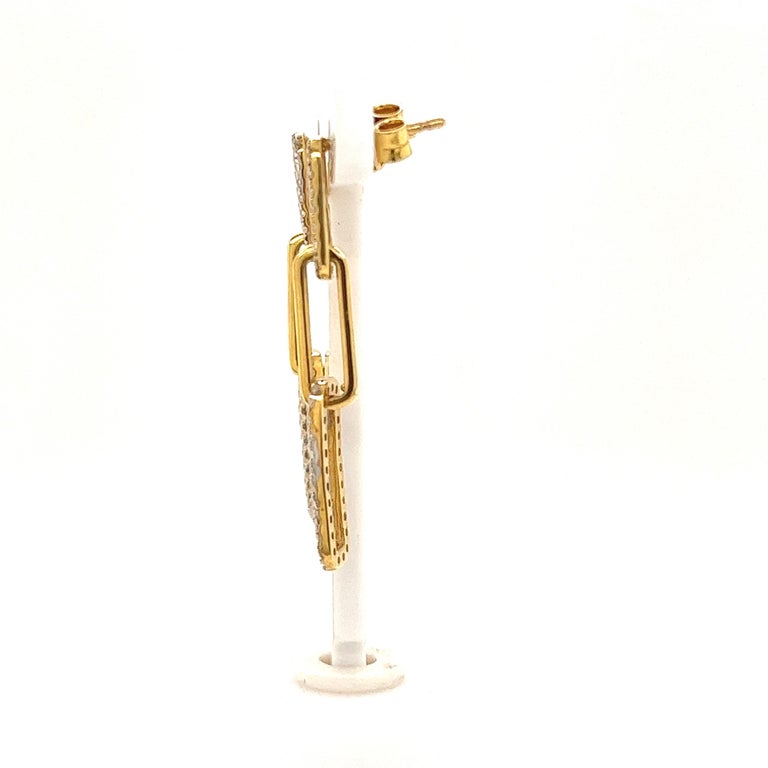 14k Yellow Gold Paperclip Chain Dangle Earrings with Diamonds