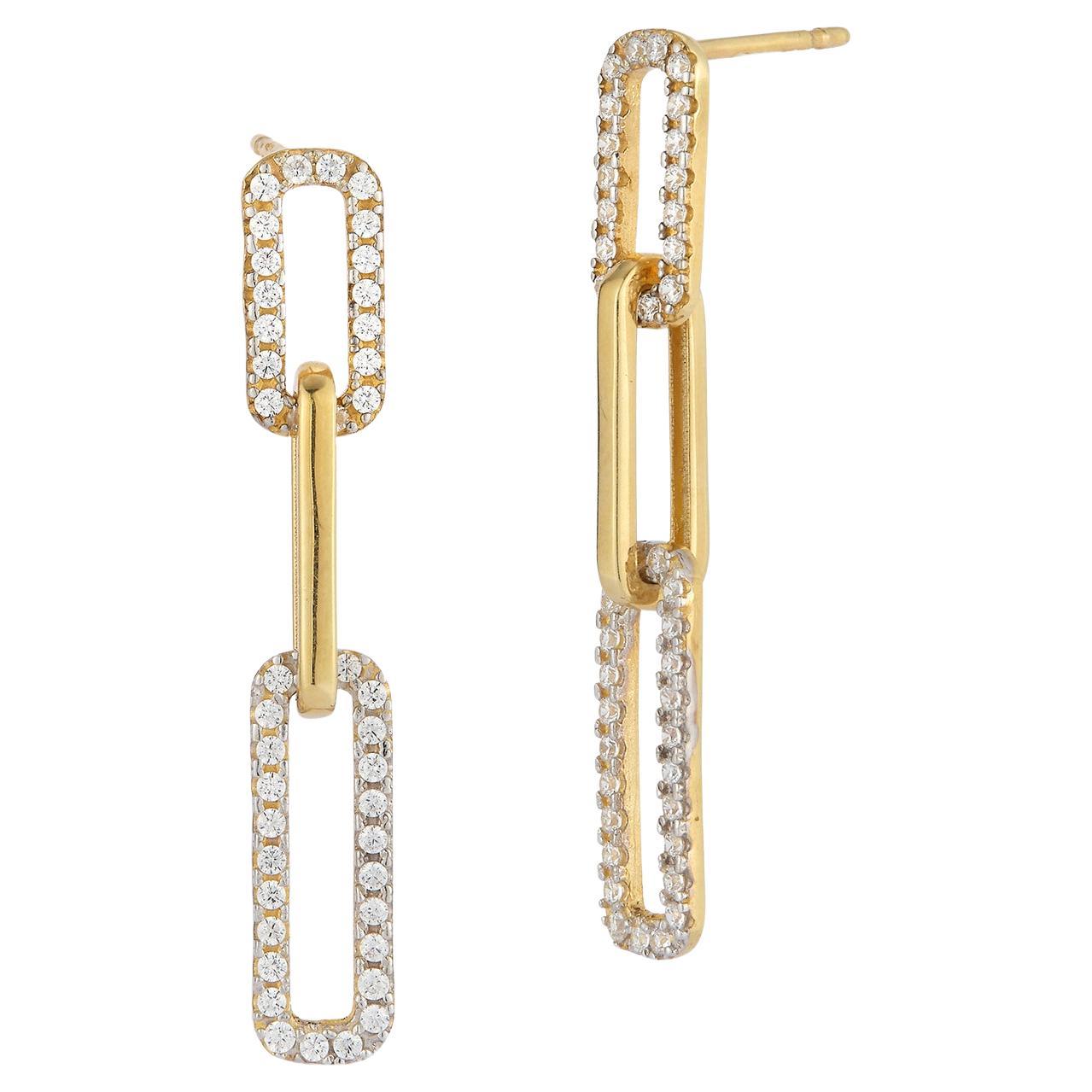 Hand-Crafted 14K Yellow Gold "Paperclip" Open Link Dangling Earrings For Sale